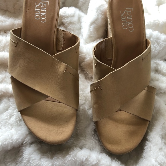 Franco Sarto Tan Leather Sandal Wedges, Size 9M - Picture 4 of 8